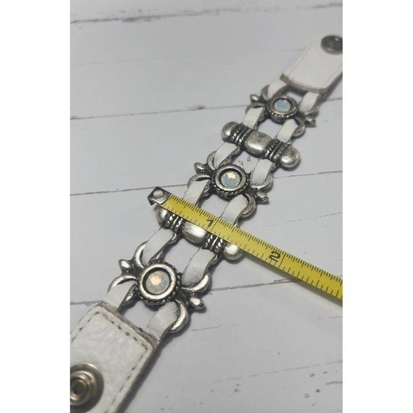 Leatherock White Multi Strand Leather Snap Bracelet Rhinestone Cuff 7.5"L x 1" W - Picture 5 of 11